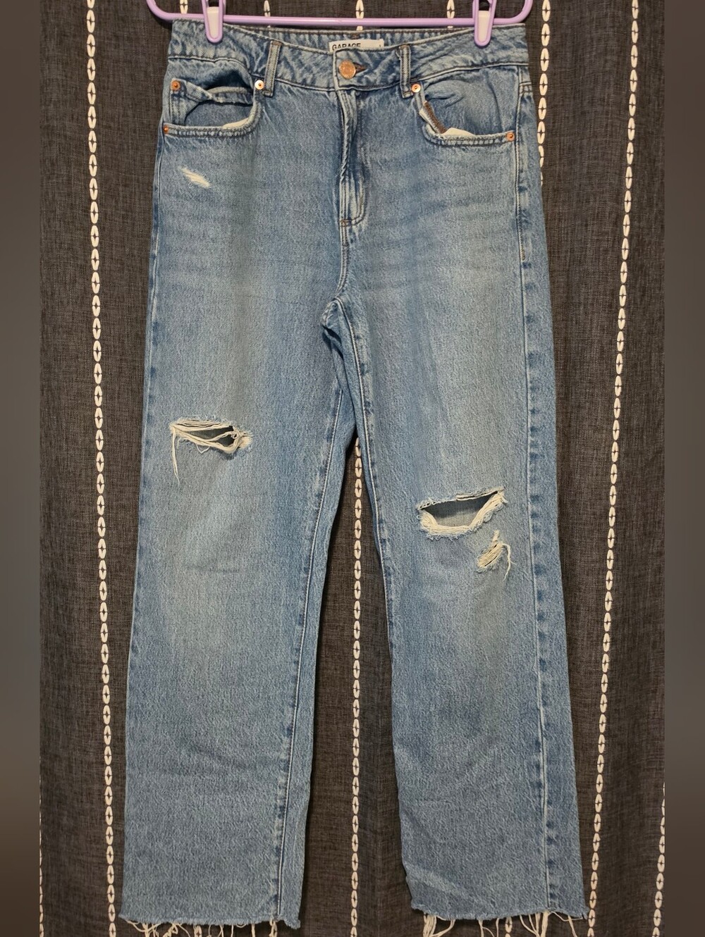 Garage Medium Blue Distressed Straight Leg Jeans